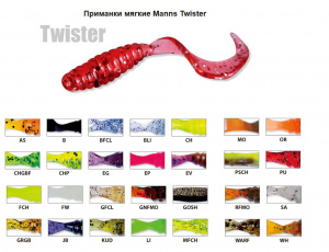 Приманка Силиконовая  Manns твистер M035-GNFMO 30 мм